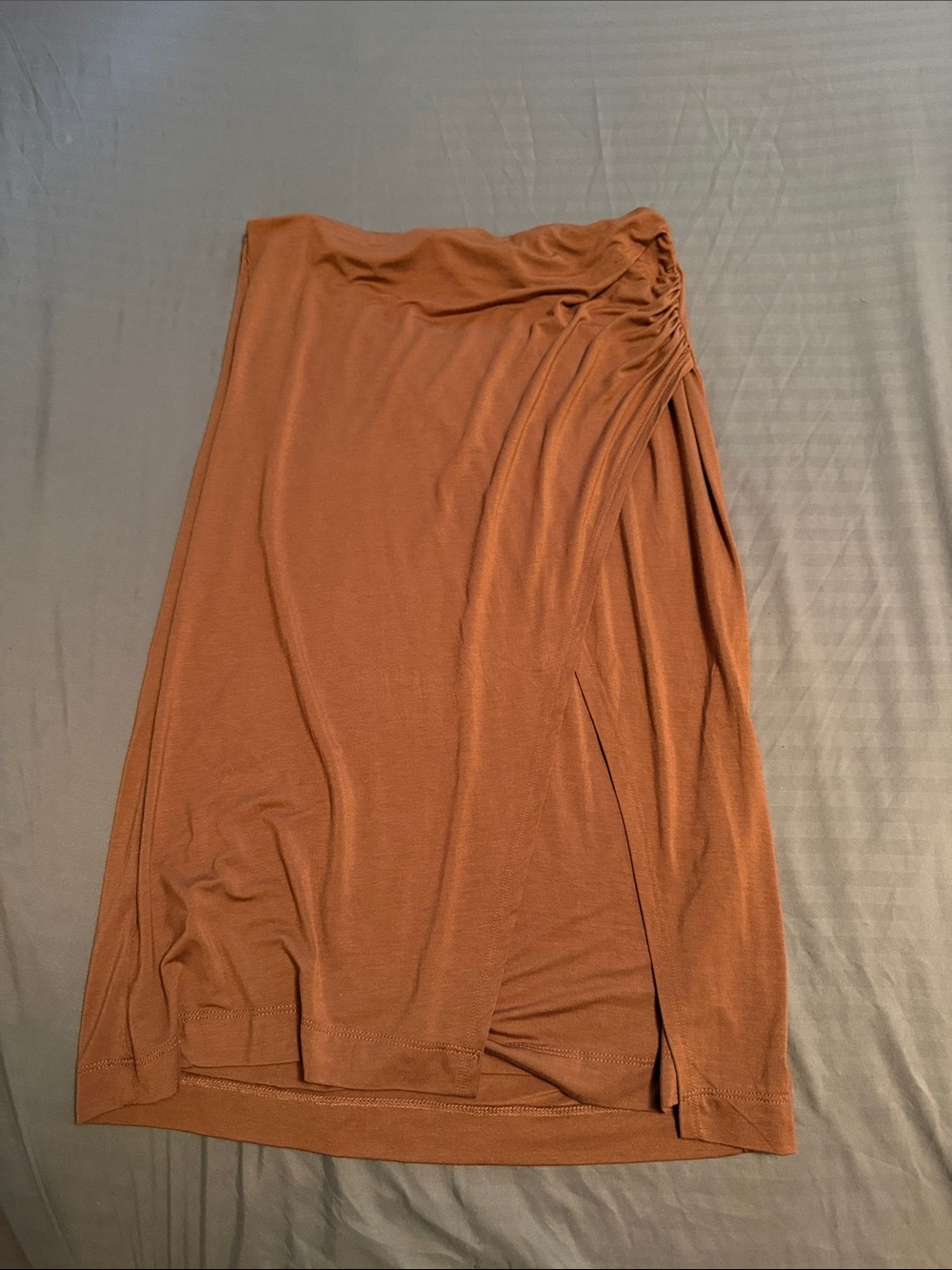 Ruched Side Midi Skirt in Rust Brown